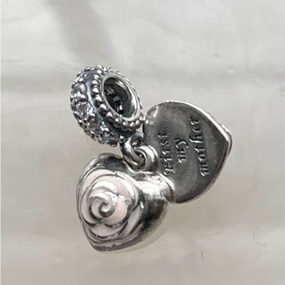 Pandora Dangle Heart with Pink Rose inlay. - Picture 5 of 6